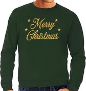 Foute Kersttrui / sweater - Merry Christmas - goud / glitter - groen - heren - kerstkleding / kerst outfit S (48)