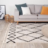 Hoogpolig vloerkleed - Grand Diamond Weave Creme/Zwart 230x330cm