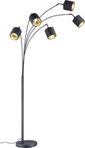 LED Vloerlamp - Trion Torry - E14 Fitting - 5-lichts - Rond - Mat Zwart/Goud - Aluminium - Max. 28W