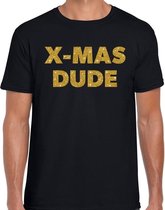 Foute Kerst t-shirt - X-mas dude - gouden glitter letters / zwart voor heren - kerstkleding / Christmas outfit 2XL (56)