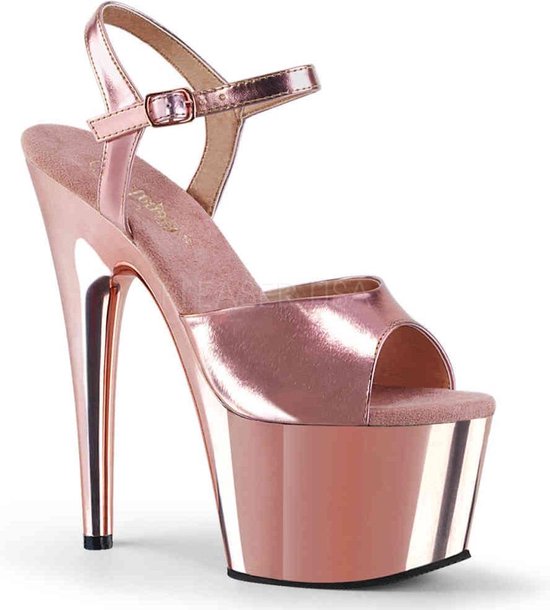 Pleaser - ADORE-709 Sandaal met enkelband, Paaldans schoenen - Paaldans schoenen - 38 Shoes - Roze/Goudkleurig