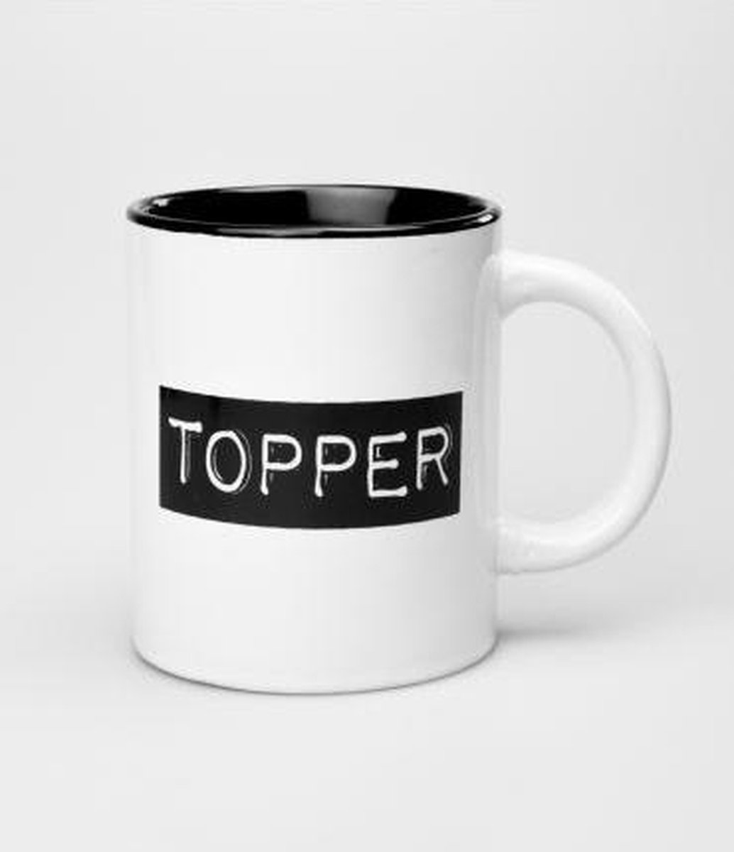 Mok - Zwart wit - Topper - Gevuld met droplullen - In cadeauverpakking met gekleurd lint