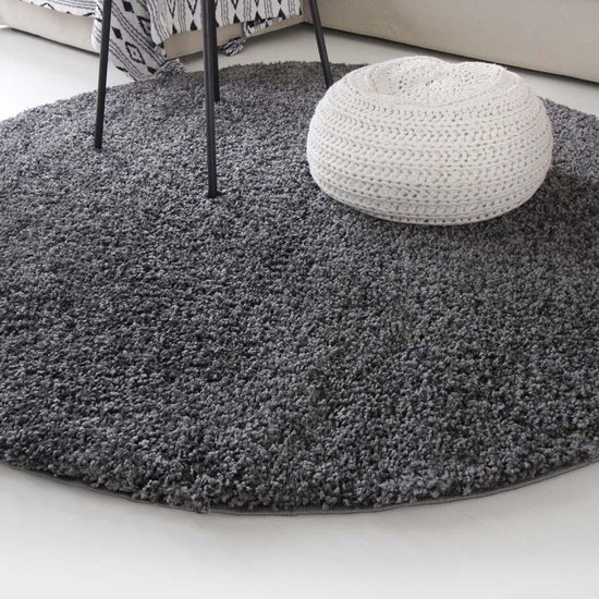 Blaze Schotel Vervolgen Hoogpolig vloerkleed shaggy Trend effen rond - grijs 120 cm rond | bol.com