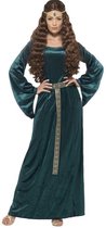 Costume de femme de chambre médiévale vert avec robe et bandeau