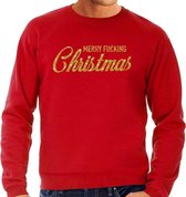 Foute Kersttrui / sweater - Merry Fucking Christmas - goud / glitter - rood - heren - kerstkleding / kerst outfit L (52)