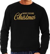 Foute Kersttrui / sweater - Merry Fucking Christmas - goud / glitter - zwart - heren - kerstkleding / kerst outfit XL (54)