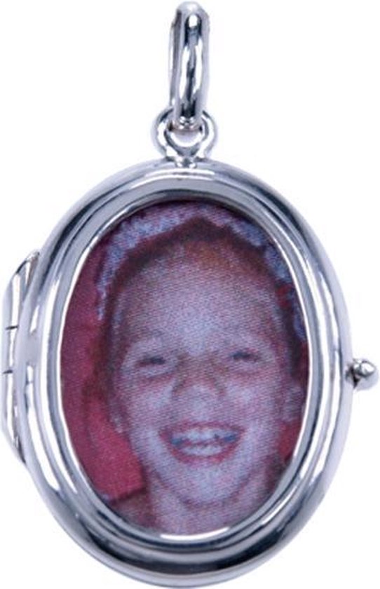 Zilveren Foto medaillon Ovaal 2 x glas 2 foto's ketting
