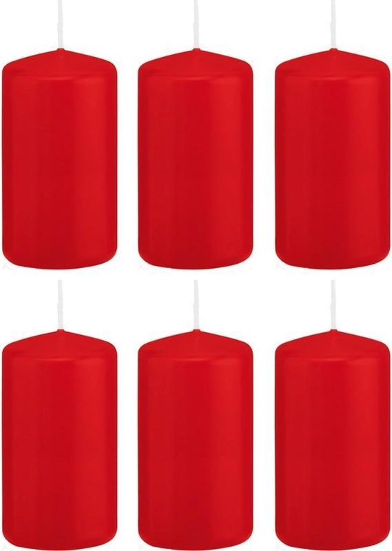 6x Rode cilinderkaarsen/stompkaarsen 6 x 12 cm 40 branduren - Geurloze kaarsen - Woondecoraties