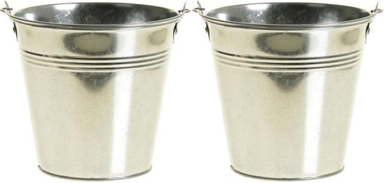Foto: Zinken emmertje bloempotje 2x zilver 14 x 12 cm klein mini decoratie emmer