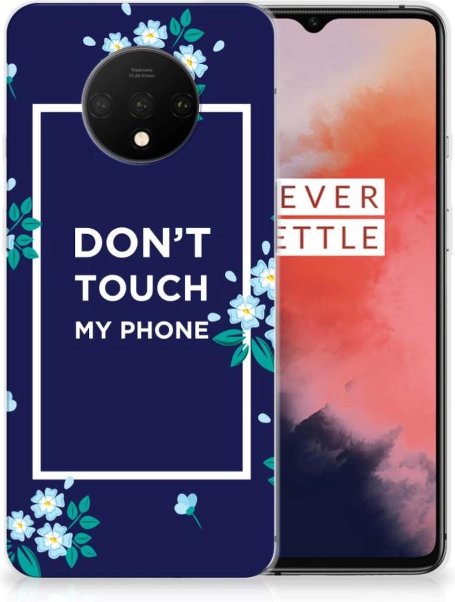OnePlus 7T Silicone-hoesje Flowers Blue DTMP