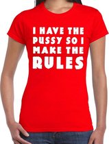 I have the pussy fun tekst t-shirt rood voor dames XL