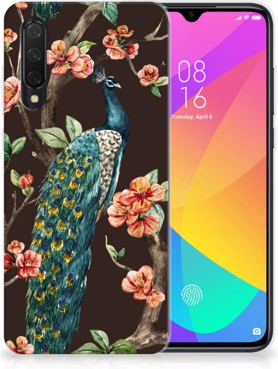 Xiaomi Mi 9 Lite TPU Hoesje Pauw met Bloemen