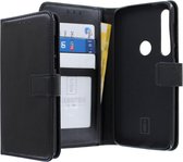 Motorola One Macro Bookcase hoesje - CaseBoutique - Effen Zwart - Kunstleer