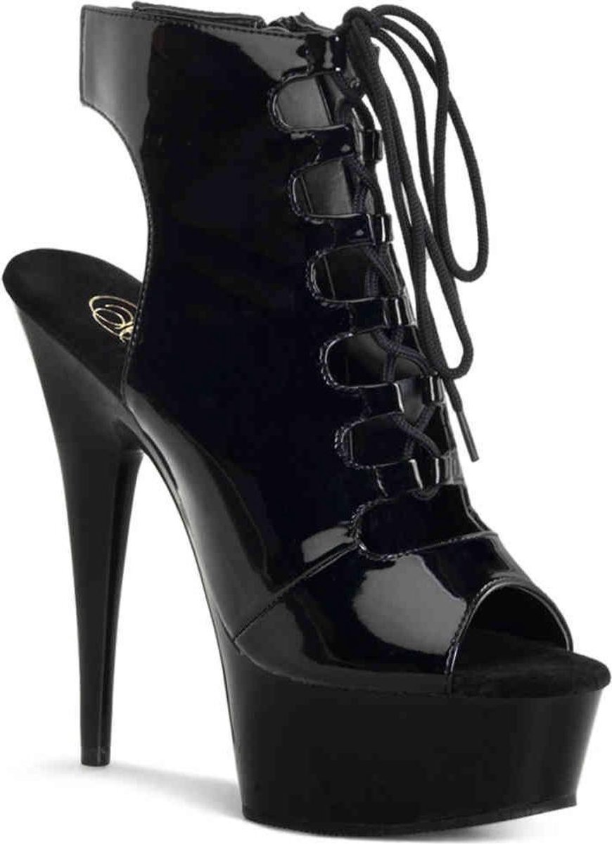 Goedkoopste EU 44 = US 13 | DELIGHT-600-20 | 6 Heel, 1 3/4 PF Open Toe/Back Front Lace Up Ankle Bootie