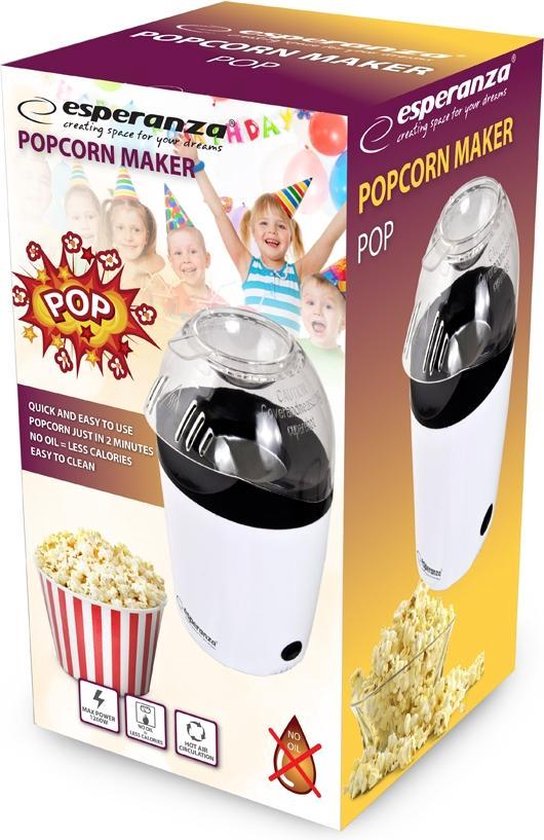 Esperanza Hetelucht popcornmaker - Popcornmachine - Zonder olie - Klaar in 2 minuten - 1200W - Wit — afbeelding 3