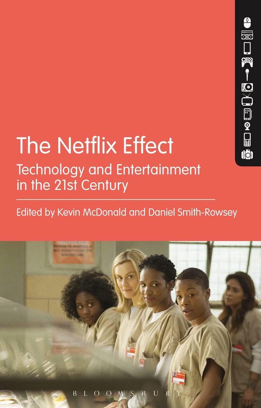Boekomslag: The Netflix Effect met foto van vijf vrouwen in beige gevangenisuniformen tegen een oranje achtergrond.