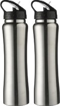 2x Zilverkleurig/zilver RVS bidons/drinkflessen met buigbare drinktuit 500 ml - Sportfles