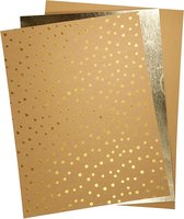 Faux Leather Papier, vel 21x27,5+21x28,5+21x29,5 cm, dikte 0,55 mm, 3 vellen, naturel, goud