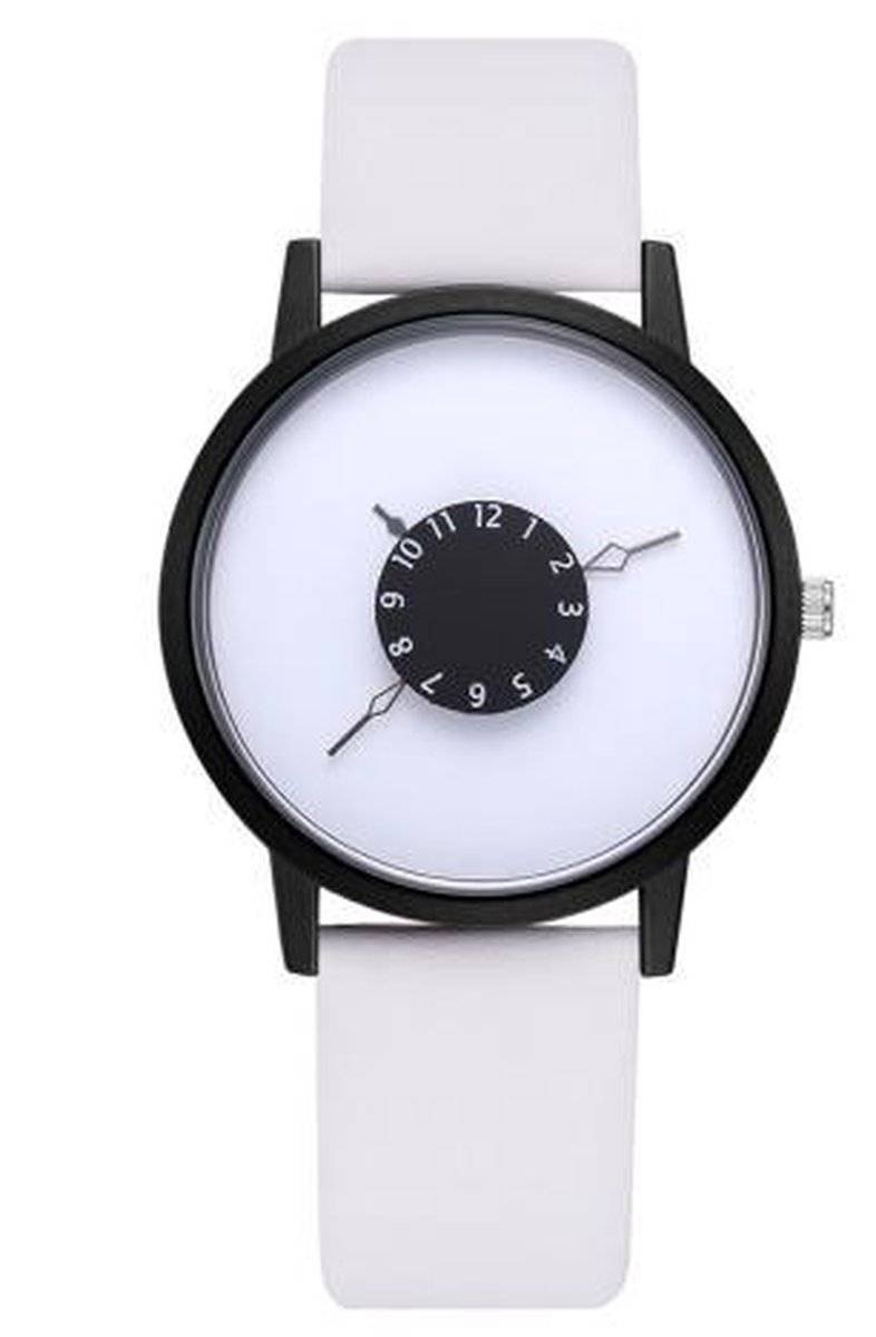 Hidzo Horloge - Ø 37 mm - Wit-Wit - Kunstleer