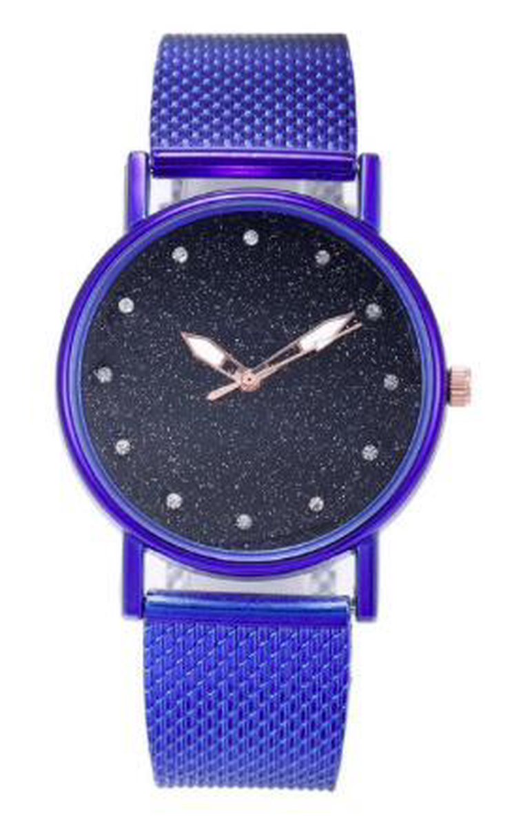 Hidzo Horloge Sterren Quartz Ø 37 mm - Blauw - Staal