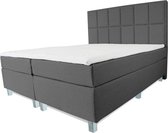 Boxspring Pisa - Vaste luxe box - Pocketvering matras + Topper - 140 x 200 - 12 vakken - Antraciet - Vierkante poten