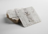 Hond Bichon Frisé | Houten Onderzetters 6 Stuks