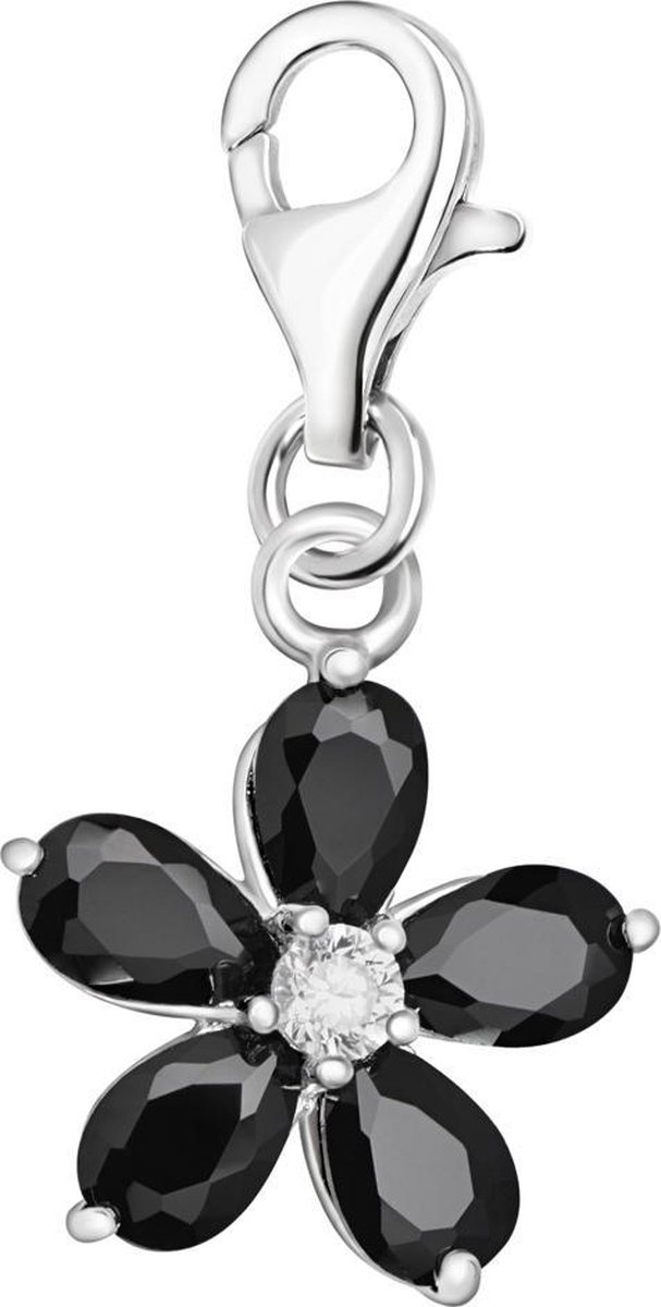 Pendentif Fleur Zircon Rose - Quiges - Plaqué Argent - Fermoir Mousqueton - 3.4cm