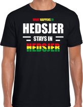 Heerlen / Hedsjer Carnaval verkleed outfit / t-shirt zwart voor heren - Limburg Carnaval verkleed outfit / kostuum - What happens in Hedsjer stays in Hedsjer S