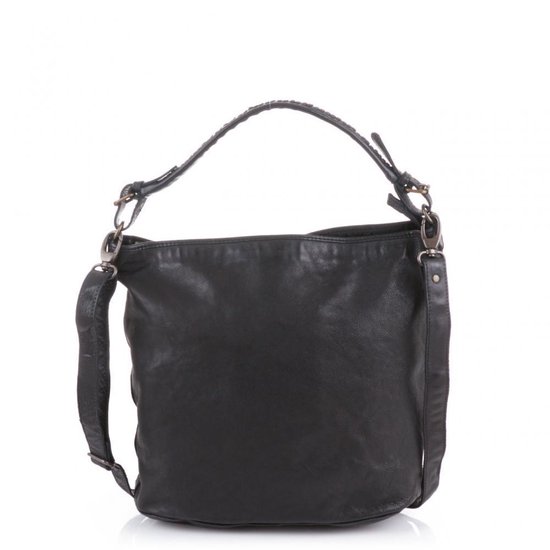 Bear Design Tess Leather Hobo Bag / Sac à bandoulière - Zwart