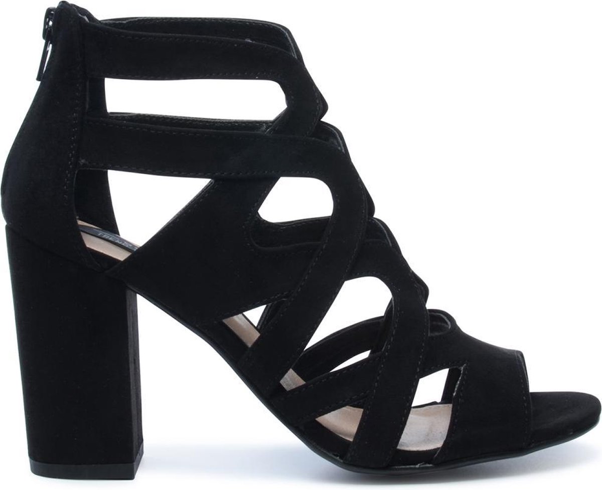 Sacha - Dames - Zwarte opengewerkte sandalen met hak - Maat 42 | bol