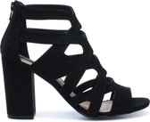 Sacha - Dames - Zwarte opengewerkte sandalen met hak - Maat 42