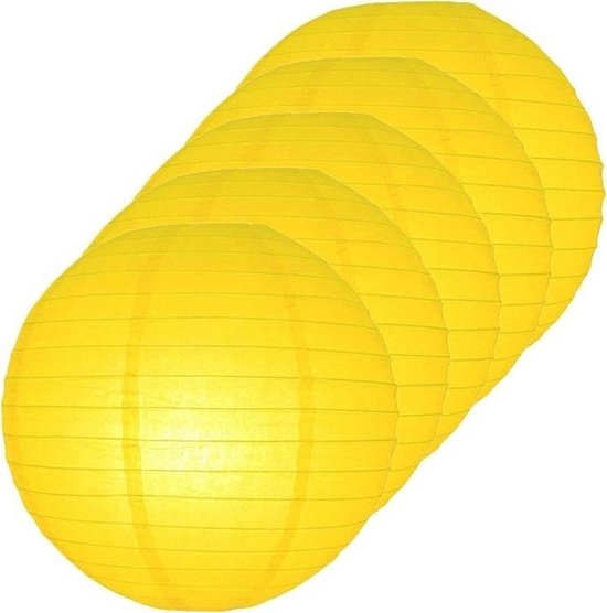 5x Luxe bol lampionnen geel 25 cm - Feestversiering/decoratie