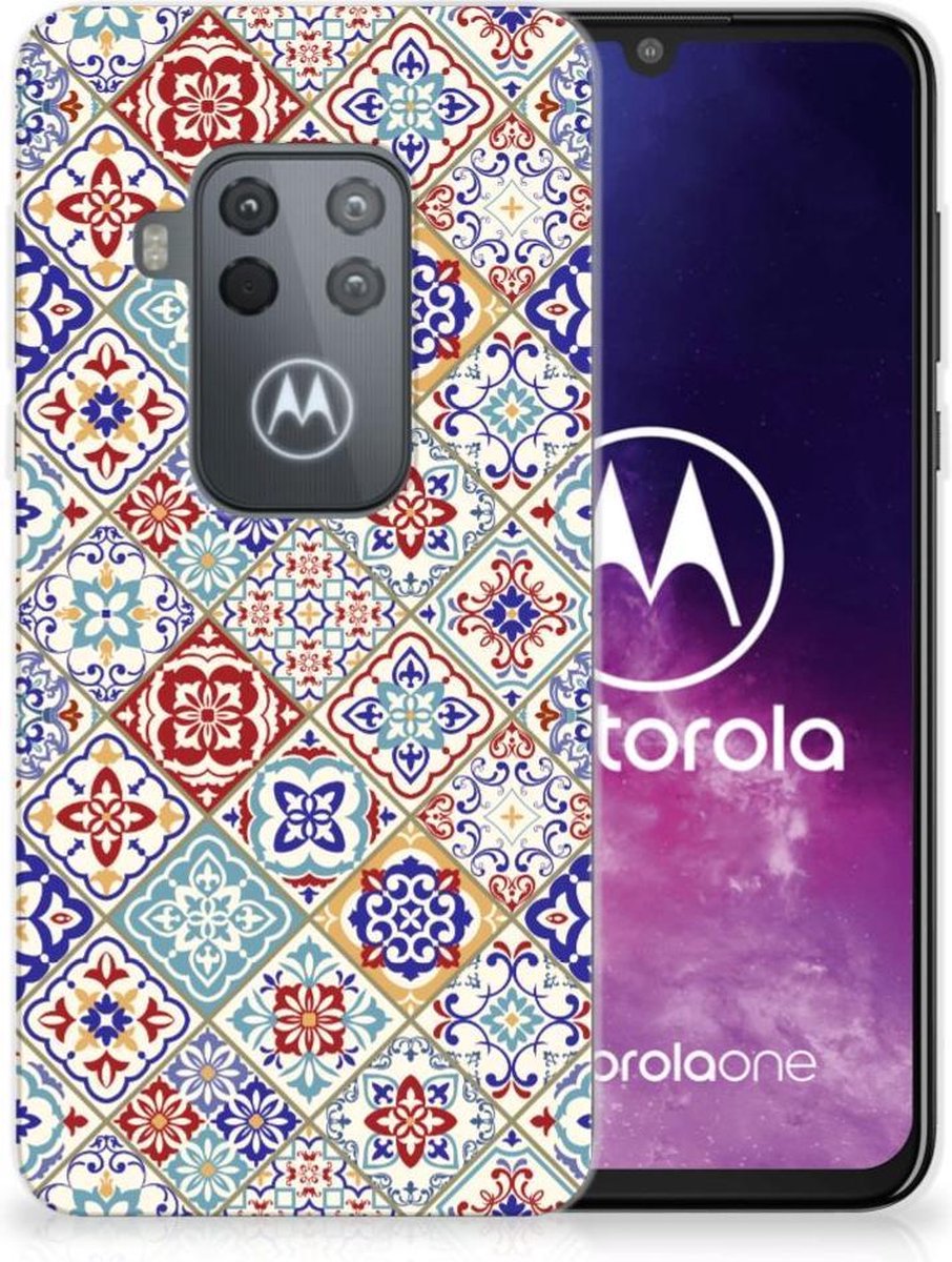 Motorola One Zoom TPU Siliconen Hoesje Tiles Color