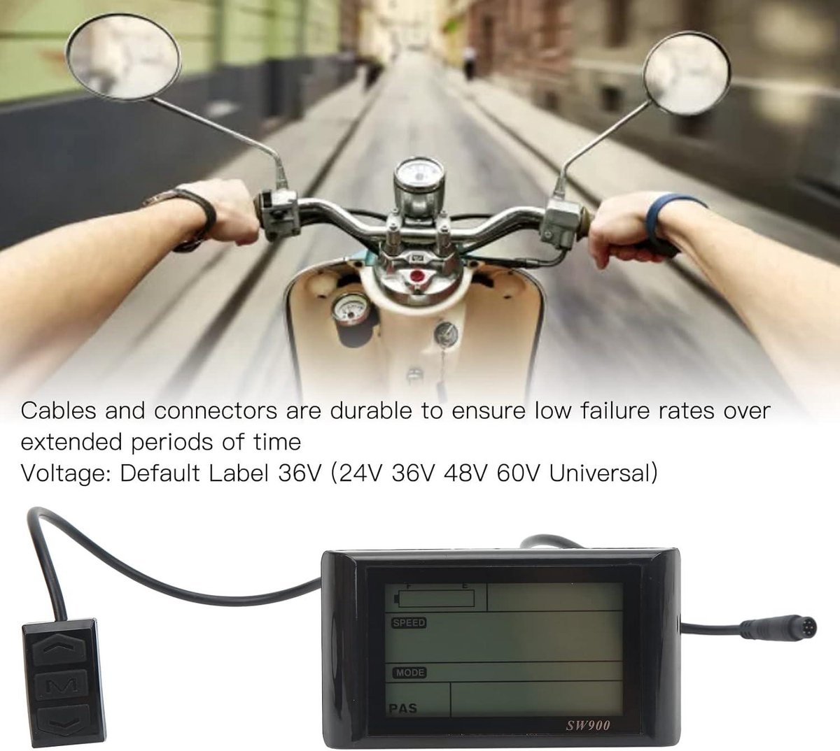 LCD-display, ABS Waterdicht Groot Scherm met 5-pins Waterdichte Connector voor Elektrische Fiets-scooter