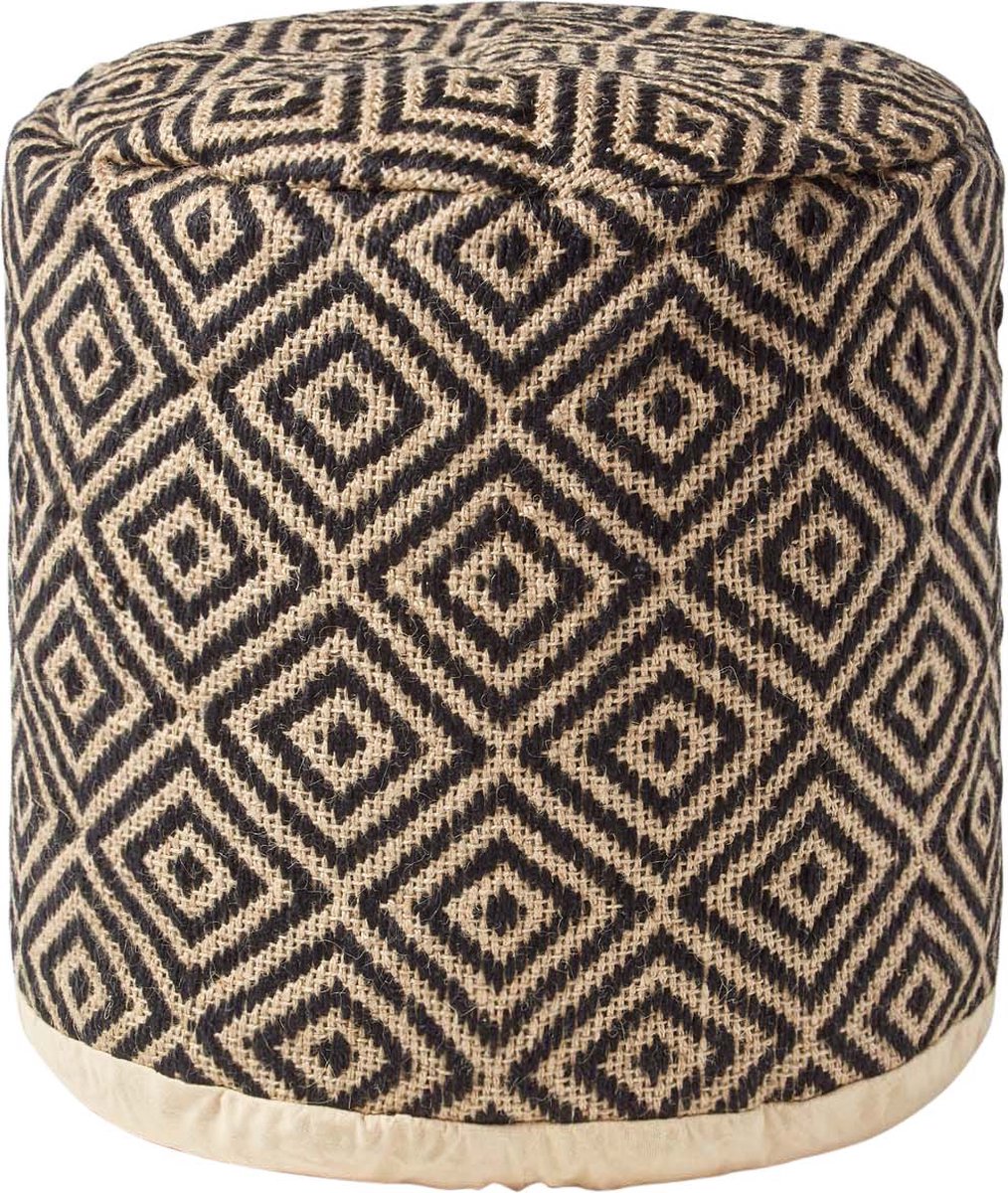 Homescapes Aztec Style Jute Poef - Ronde kruk zwart naturel, 40x45 cm Zwart-Natuurlijk