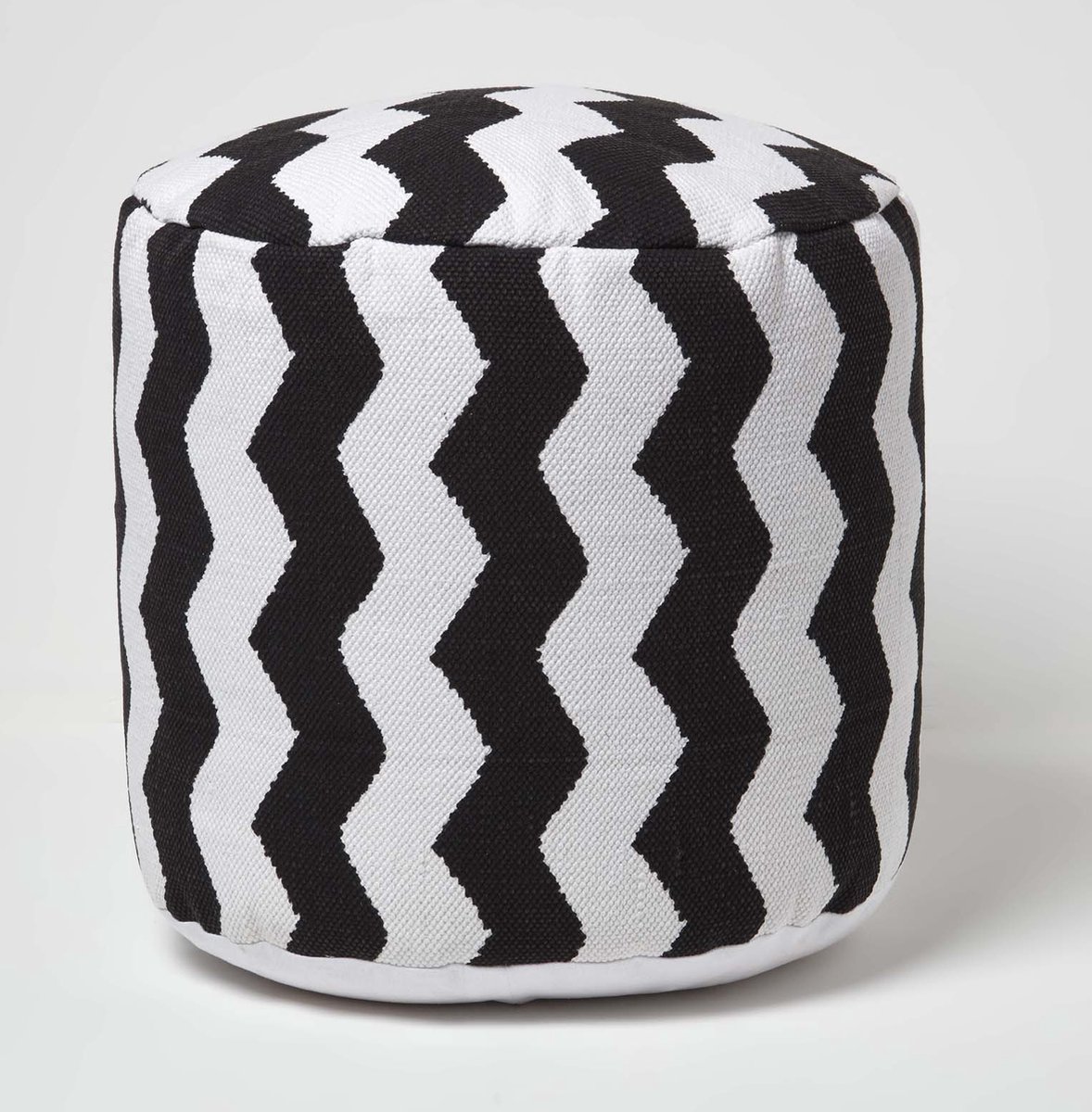 Homescapes Designer Kruk Poef Chevron rond Zwart/Wit
