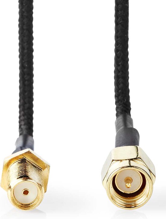 Câble d'antenne Nedis - SMA Femelle - SMA Male - Plaqué Or - 50 Ohm - Simple Blindé - 0,50 m - Rond - Tressé - Zwart - Etiquette