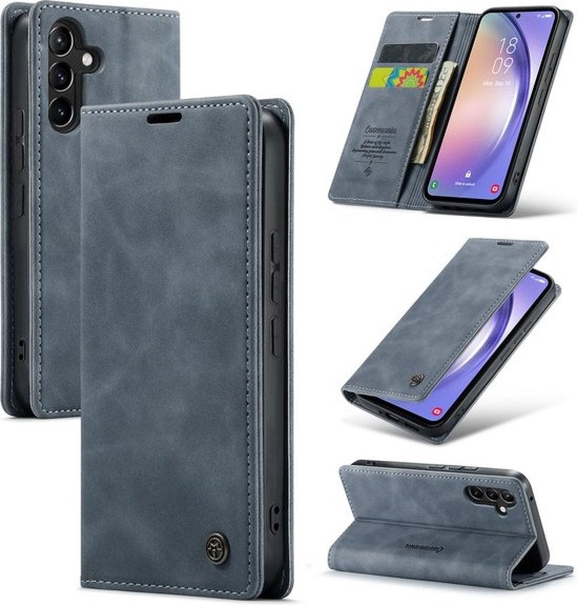 Casemania-Bookcase-Samsung A15-incl. Pasjeshouder-Donkergrijs