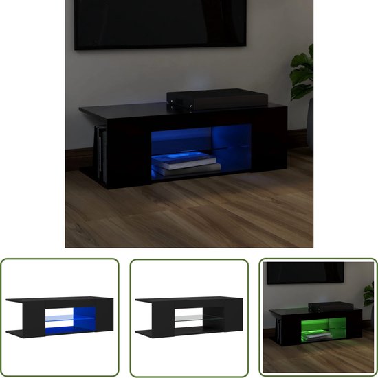 Meuble TV The Living Store - Éclairage LED- Meuble Hi-Fi - 90x39x30 cm - noir - bois fini