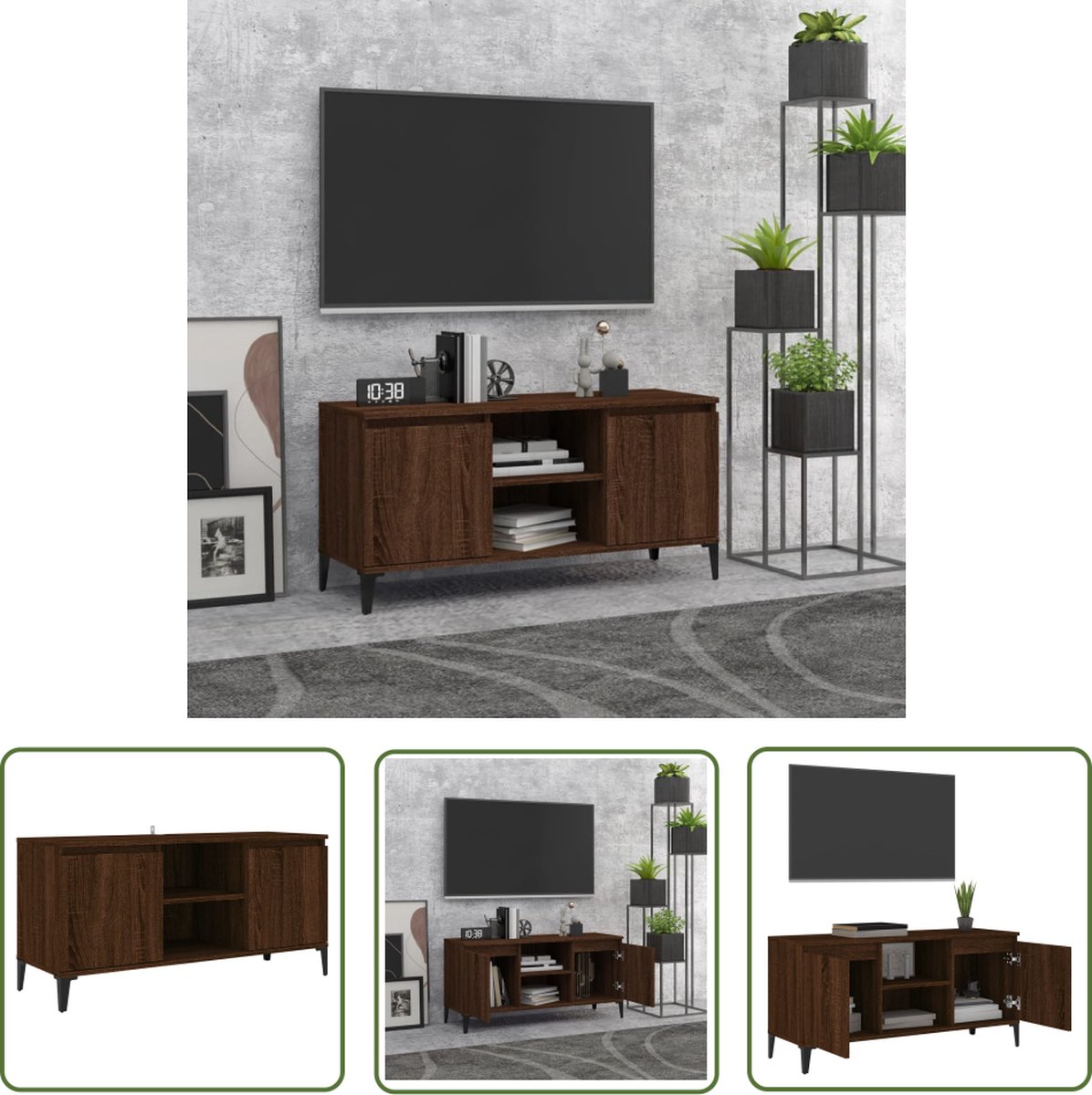 Dianes Wandmeubel, Omkeerbaar Tv-meubel Woonkamermeubel, Woonkamercompositie Met Wandmeubel En Plank 220x40h44 Cm Eiken Met Knoopeffect En Wit
