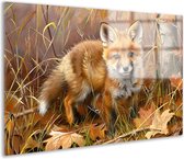 Vos glasschilderij - Dieren wanddecoratie - Schilderij Bladeren - Landelijk schilderij - Plexiglas schilderijen - Slaapkamer decoratie acrylglas 60x40 cm