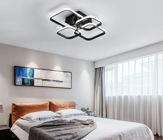 DELIPOP LED Plafondlampen, 60W Moderne Vierkante Plafondlamp Zwart, 4