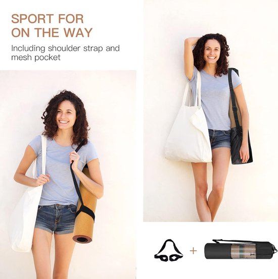 Yogamat, kurk, antislip, uniek design, extra dik, natuurlijke kurk, TPE-fitnessmat met draagtas en riem, voor thuis, pilates, aerobics sportschool en workout van Yogamat — afbeelding 2