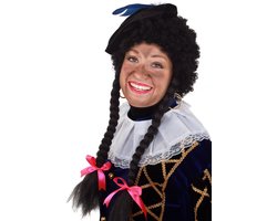 Pieten Pruik met Vlechtjes Zwart - met Gratis 2x Haarnetje - Meisjes Piet Pietenpruik Staartjes Vlechtjes Vrouw Meisje Dames Krulletjes Krullen Halloween