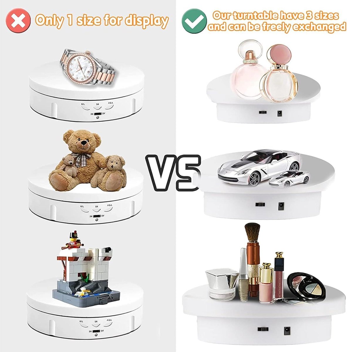 Plateau Tournant Electrique, 360 Degrés PréSentoir Rotatif Électrique 13CM 5KG Table Tournante Rotative électrique avec Chargement USB 2 Vitesses pour Bijoux, Gâteaux, Photographie de Produits