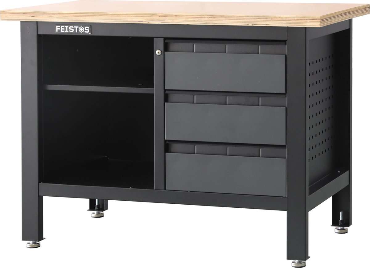 Feistos Werkbank Tito 2 - inclusief geperforeerde wand - 60x120x87cm - Antraciet/zwart