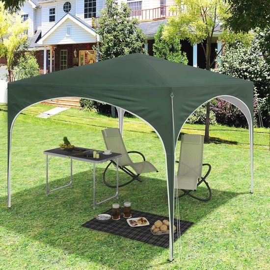 Opvouwbare Partytent - Tuinpaviljoen - Roestvrij Staal - Pop-Up Paviljoen - Partytent - Waterdicht - met Halfrond dak voor Buitenmarkt - Opvouwbare Tuinluifel - 3*3m - Groen — afbeelding 3