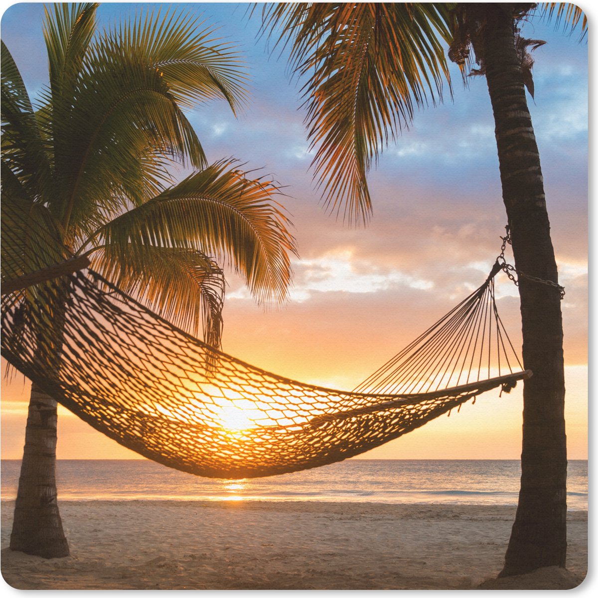 Muismat 30x30 cm - Mousepad Zonsondergang - Hangmat - Palmboom - Muismatten