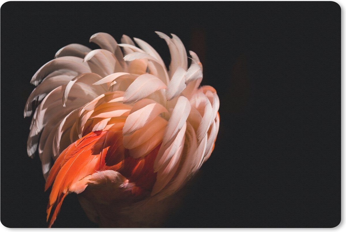 Muismat Dieren op een zwarte achtergrond - Roze flamingo op een zwarte achtergrond muismat rubber - 27x18 cm - Muismat met foto