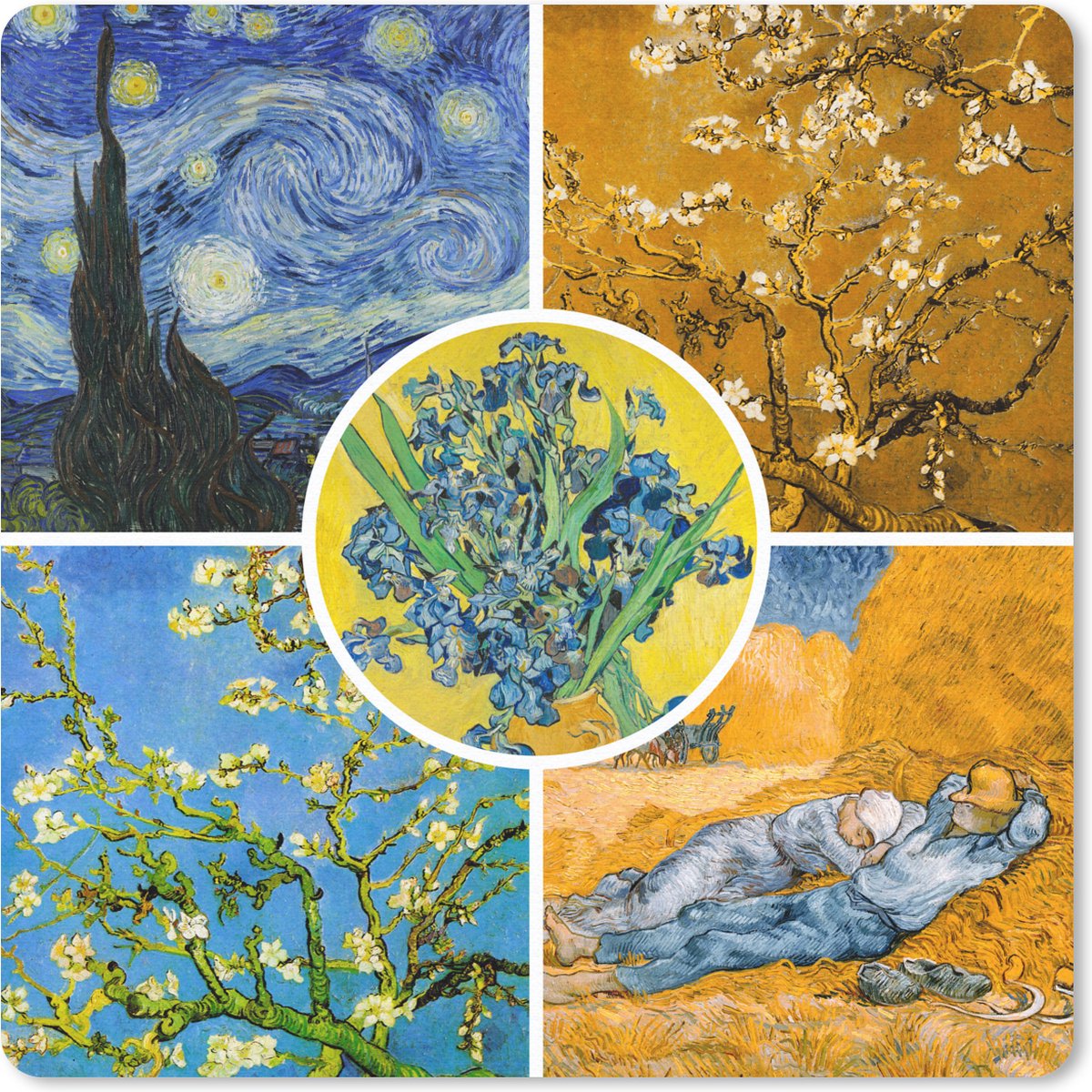 Muismat 30x30 cm - Mousepad Van Gogh - Collage - Sterrennacht - Muismatten